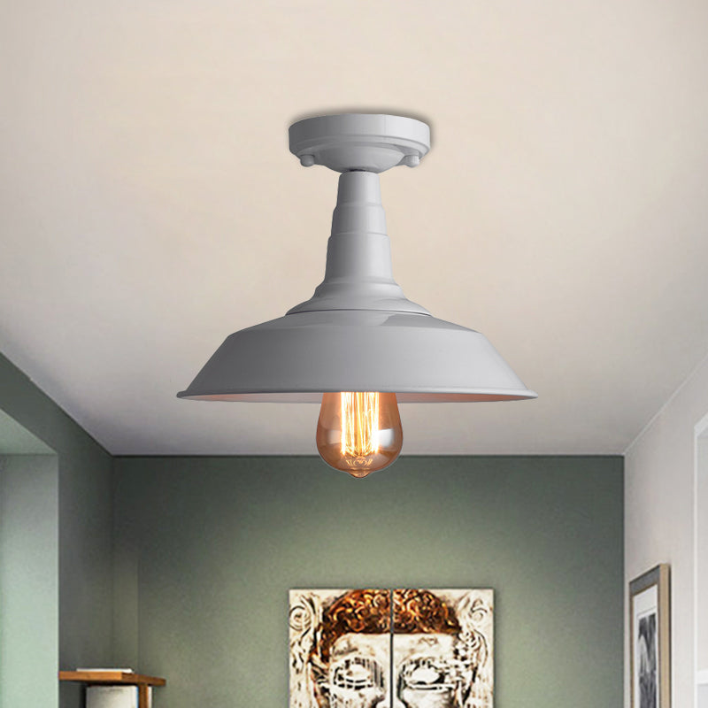 Vintage Style Metal Ceiling Mounted Light - Barn Shade Design 1 Head Foyer Semi - Flush Black/White