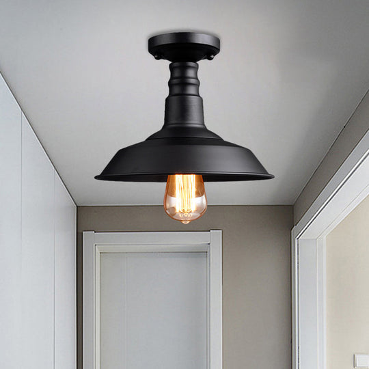 Vintage Style Metal Ceiling Mounted Light - Barn Shade Design 1 Head Foyer Semi - Flush Black/White