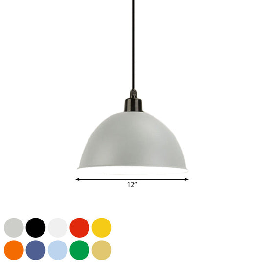Metal Black/Gray Suspension Pendant Light 1-Bulb Industrial Dome Shade For Dining Room 12’/14’ W