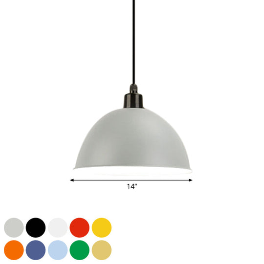 Industrial Style Metal Suspension Lamp With Dome Shade - Black/Gray 1 Bulb Pendant Light For Dining