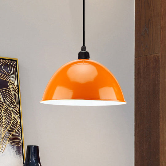 Metal Black/Gray Suspension Pendant Light 1-Bulb Industrial Dome Shade For Dining Room 12’/14’