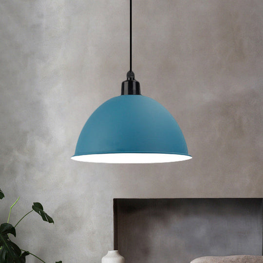 Industrial Style Metal Suspension Lamp With Dome Shade - Black/Gray 1 Bulb Pendant Light For Dining