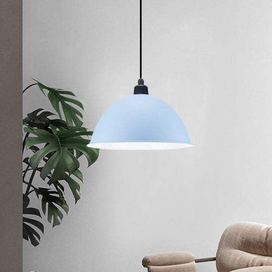 Metal Black/Gray Suspension Pendant Light 1-Bulb Industrial Dome Shade For Dining Room 12’/14’ W