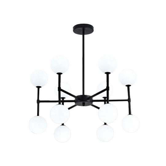 Modern Black/Gold Bubble Shade Chandelier With Opal Glass - 12 Light Ceiling Pendant For Living Room