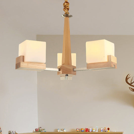 Nordic Wood Glass Cube Ceiling Lamp With Multiple Heads - Perfect For Living Room Lighting