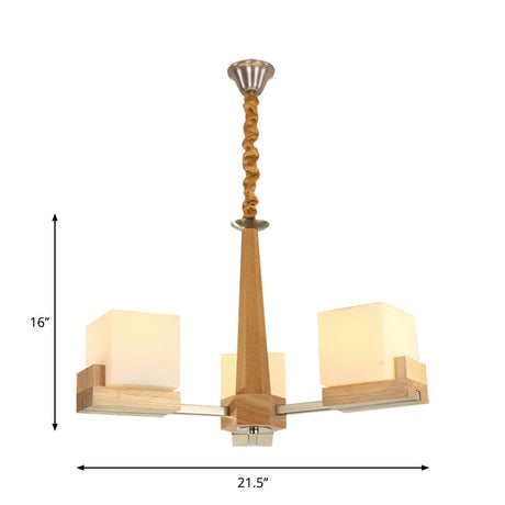 Wooden Nordic Chandelier With Glass Cube Shades - 3/5/8 Heads Ceiling Lamp For Living Room Lighting