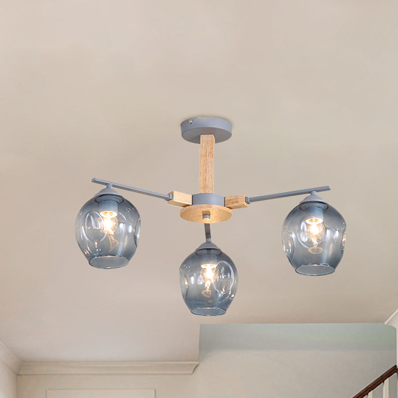 Modern Smoke Gray Glass Pendant Chandelier - 3/6 Light Modo Hanging Fixture For Living Room