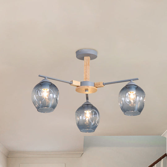 Modern Smoke Gray Glass Pendant Chandelier - 3/6 Light Modo Hanging Fixture For Living Room