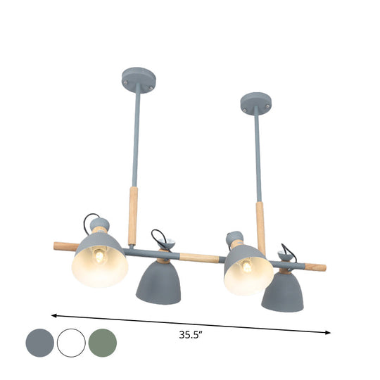 Green/Grey/White Metal Dome Shade Island Chandelier - Nordic Style Pendant Lamp With 4 Heads