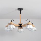 Nordic Wooden Drop Ceiling Light With White Scalloped Shades - Perfect For Living Room