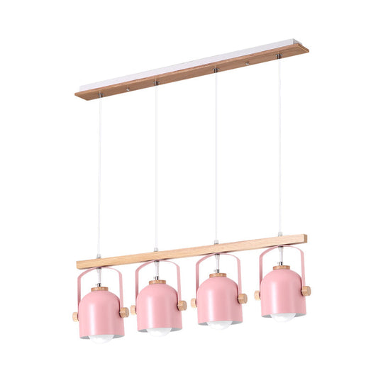 Nordic Dome Island Light: 3/4-Light Wood Chandelier With Metal Shade