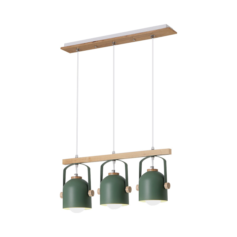 Nordic Dome Island Light: 3/4-Light Wood Chandelier With Metal Shade