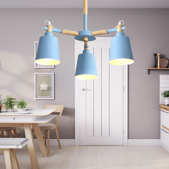 Nordic Contemporary Hanging Light - Cloth Shop Bucket Chandelier With Metal Frame (3 Lights) Blue