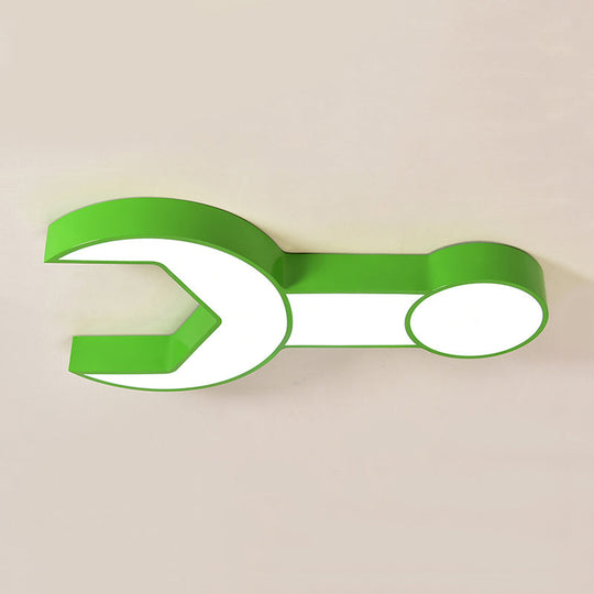 Wrench Shape Ceiling Mount Light: Charming Acrylic Fixture For Kindergarten Bedroom Green