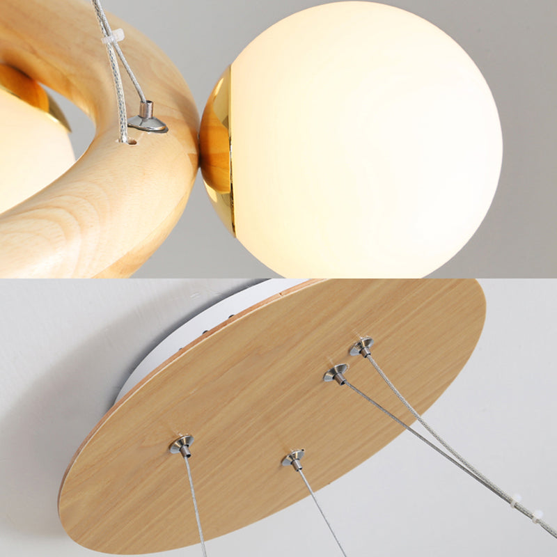 Japanese Style Wood Ring Pendant Light With Bubble Shade In Beige - Perfect For Study Room
