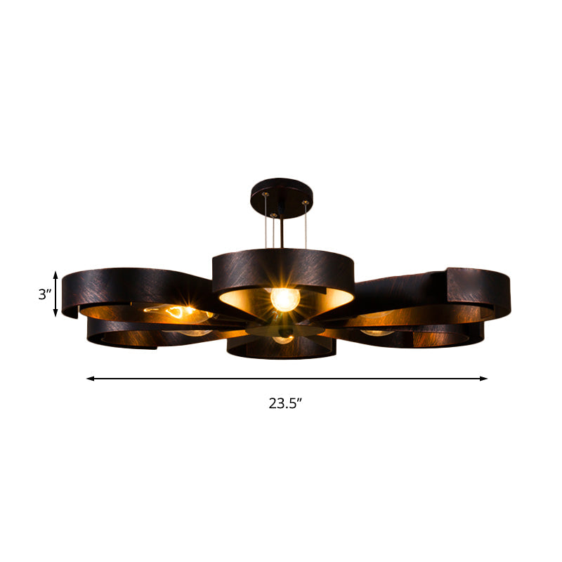 Vintage Bronze/Rust Flower Chandelier - Farmhouse Style 6-Light Pendant Light With Adjustable Cord