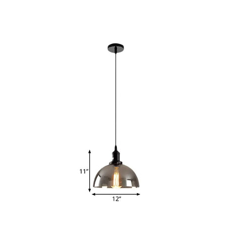 Dome Pendant Industrial Hanging Lamp - 1-Light 10’/12’ Wide Smoked Glass Black Finish