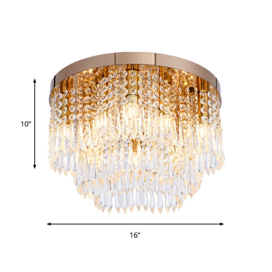 Rose Gold Crystal Waterfall Flush Lamp – Modernist 10-Light Ceiling Mount For Living Rooms