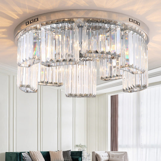 Contemporary Jagged Block Flush Mount Lamp - Clear Crystal Ceiling Light (18/23.5 W 6/9-Light) For