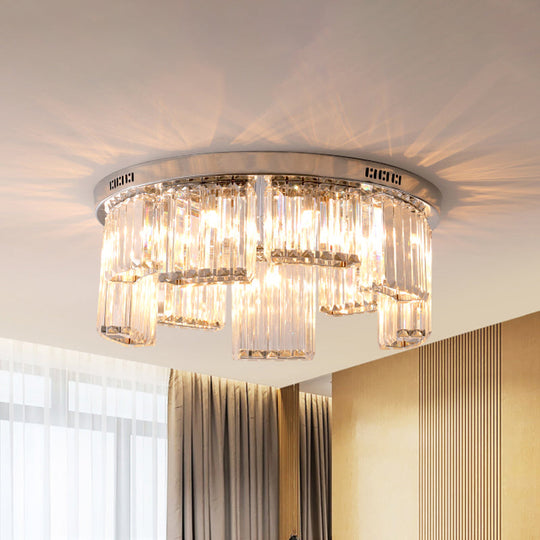 Contemporary Jagged Block Flush Mount Lamp - Clear Crystal Ceiling Light (18’/23.5’ W