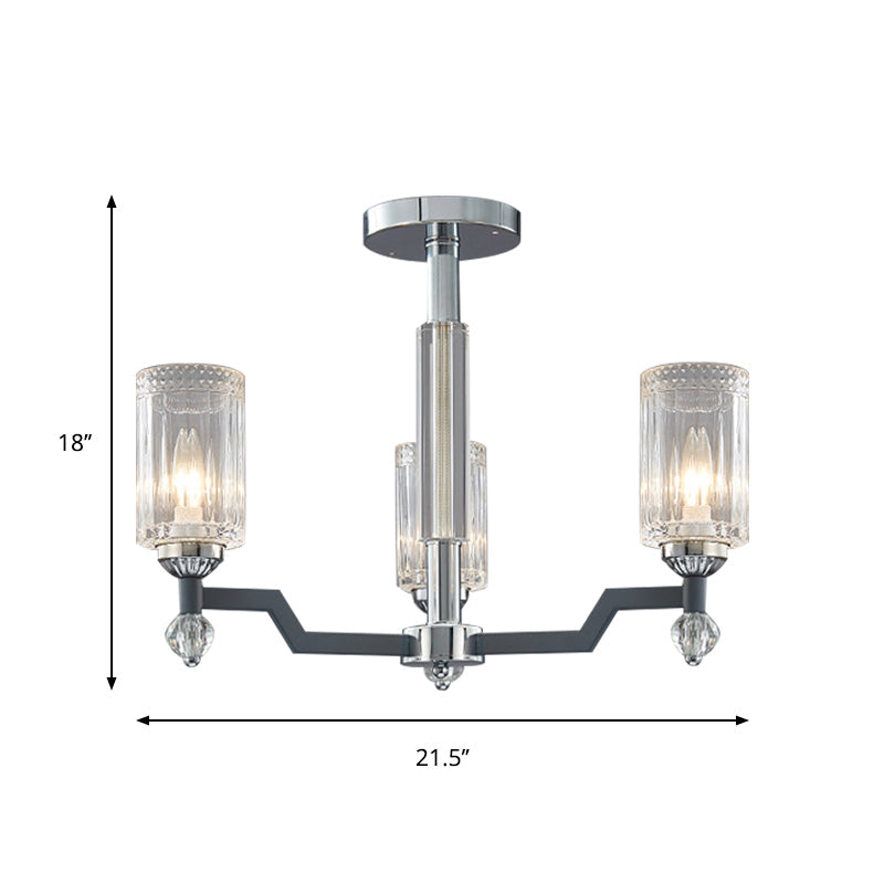 Modernist Crystal Semi Flush Ceiling Light - 3/6-Head Mount In Chrome