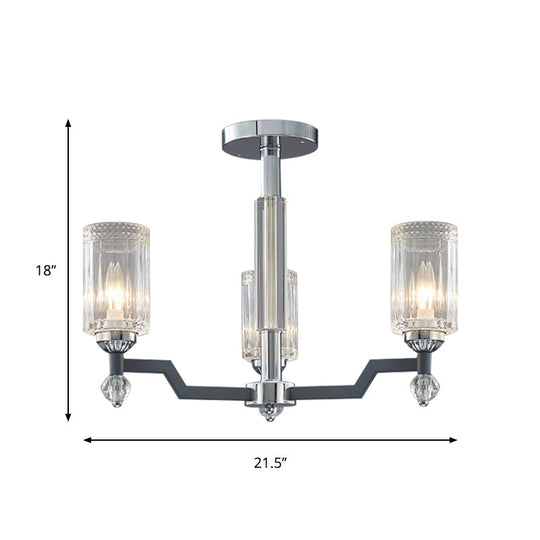 Modernist Crystal Semi Flush Ceiling Light - 3/6-Head Mount In Chrome