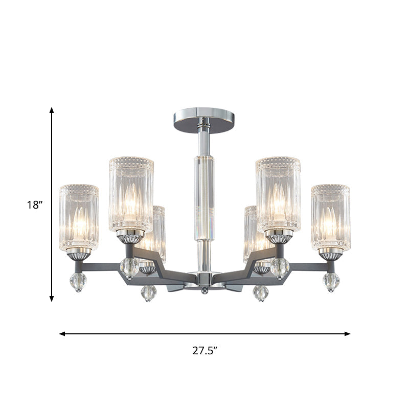 Modernist Crystal Semi Flush Ceiling Light - 3/6-Head Mount In Chrome
