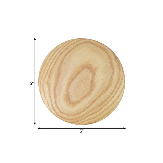 Minimalist Wood Circle Wall Sconce With Led Lighting: 5/7 Width For Parlor In Beige