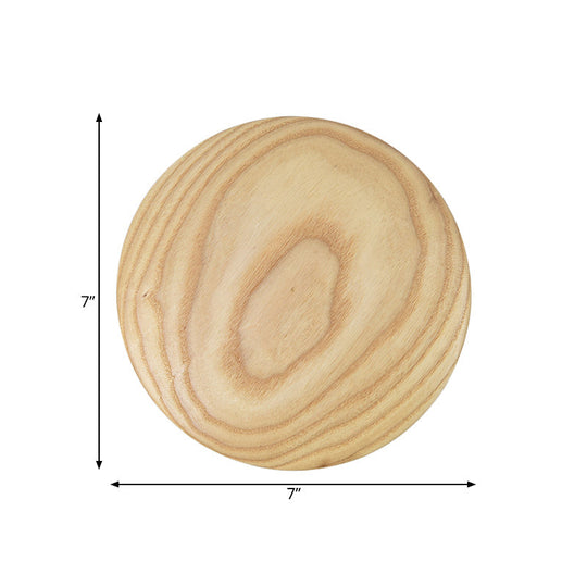 Minimalist Wood Circle Wall Sconce With Led Lighting: 5/7 Width For Parlor In Beige