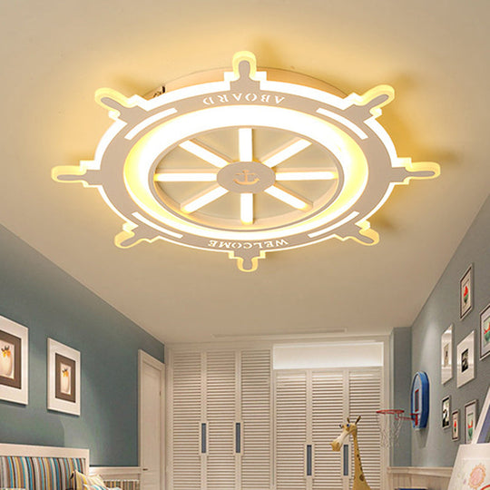 Nautical Style Acrylic Rudder Ceiling Mount Light - White Fixture For Baby Bedroom /