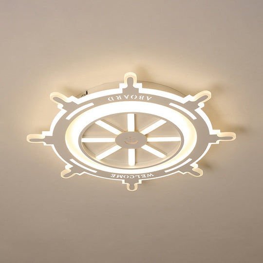 Nautical Style Acrylic Rudder Ceiling Mount Light - White Fixture For Baby Bedroom