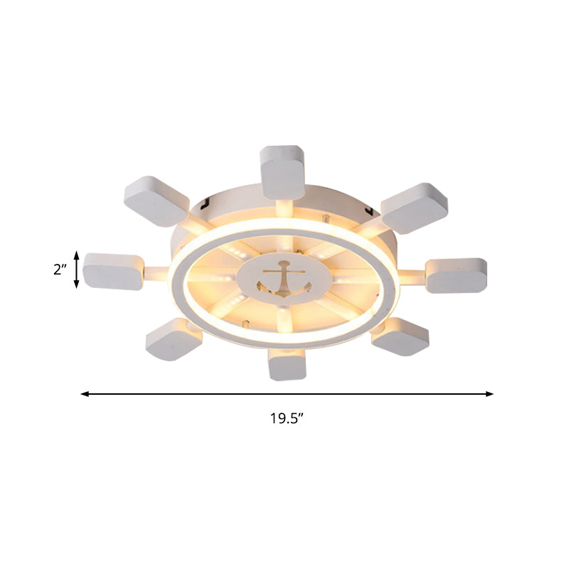 Nautical White Flush Ceiling Lamp For Child’s Bedroom: Rudder Anchor Design