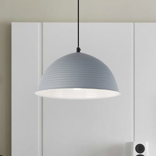 Industrial Grey/Yellow Hanging Lamp With Ribbed Dome Shade - 1 Light 12’/16’ Wide Metal Indoor