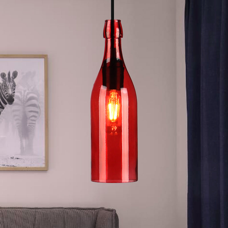 Vintage Wine Bottle Glass Pendant Light - Stylish Restaurant Ceiling Fixture In Red/Yellow