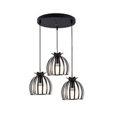 1 Industrial Loft Dome Cage Pendant Light In Black/White For Living Room