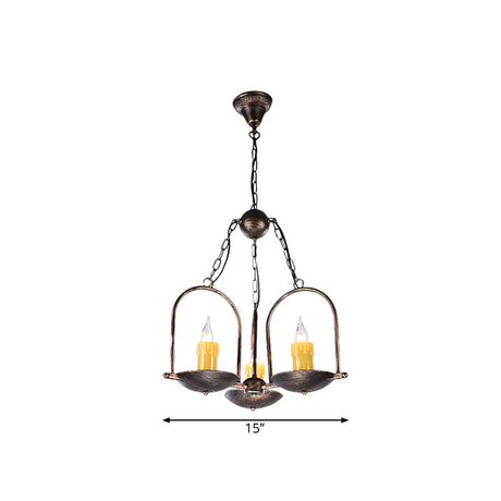 Metal Vintage Chandelier With Three-Lights Bronze Finish - Perfect For Dining Room Décor