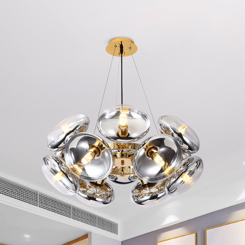 Modern 12-Light Round Shade Chandelier - Clear Glass Gold/Silver
