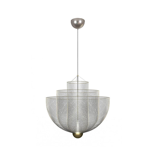 Gold/Silver Wire Mesh Chandelier Pendant Light With Led | Modern Hanging Bowl Design