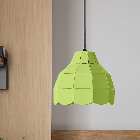 Macaron Metal Dome Pendant Light: Chic 1-Light Hanging Fixture With Scallop Design In