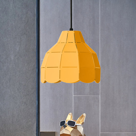 Macaron Metal Dome Pendant Light: Chic 1-Light Hanging Fixture With Scallop Design In