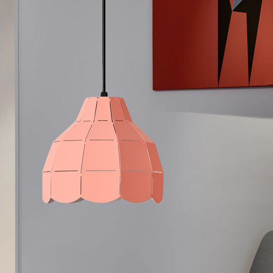 Macaron Metal Dome Pendant Light: Chic 1-Light Hanging Fixture With Scallop Design In