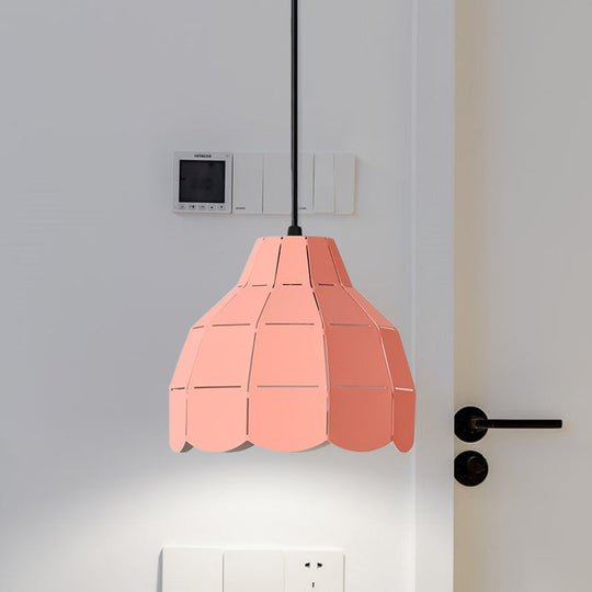 Macaron Metal Dome Pendant Light: Chic 1-Light Hanging Fixture With Scallop Design In