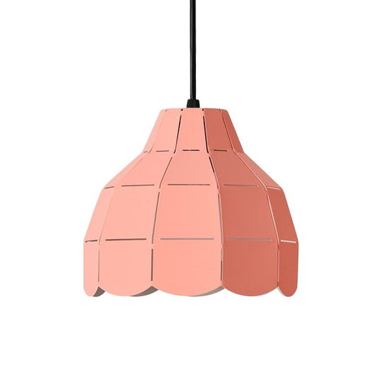 Macaron Metal Dome Pendant Light: Chic 1-Light Hanging Fixture With Scallop Design In