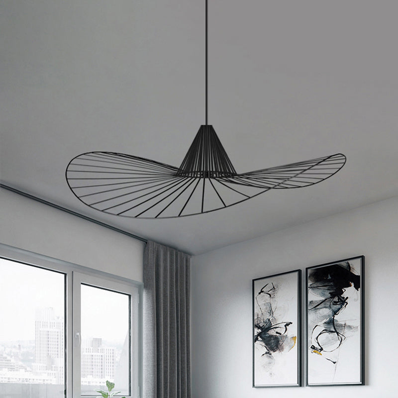 Black Wire Hat-Shaped Pendant Light For Restaurants - Simple Style / 23.5