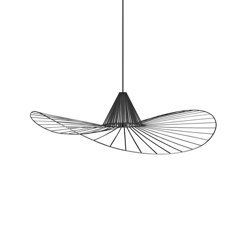 Black Wire Hat Shaped Pendant Lamp – 1 Light | Simple Style Suspension For Restaurants
