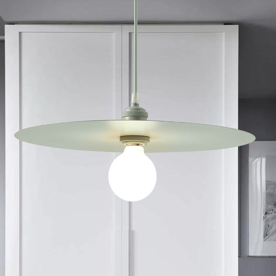 Macaron Pendant Light With Metal Disc Shade - Single Bulb Multi-Color Options Green