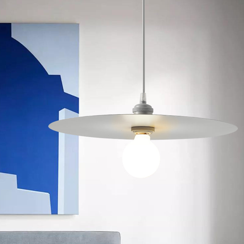 Macaron Pendant Light With Metal Disc Shade - Single Bulb Multi-Color Options Grey
