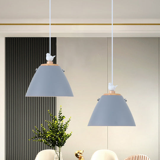 Contemporary Tapered Metal Pendant Ceiling Light - 1 In Grey White And Yellow