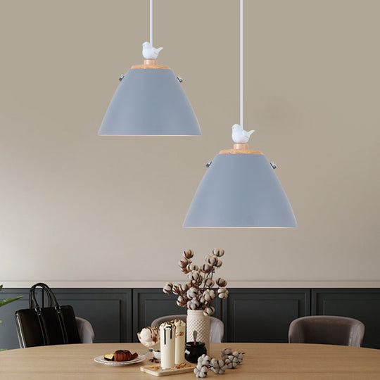 Contemporary Tapered Metal Pendant Ceiling Light - 1 In Grey White And Yellow