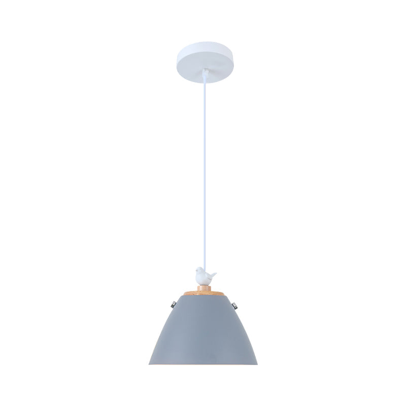 Contemporary Tapered Metal Pendant Ceiling Light - 1 In Grey White And Yellow